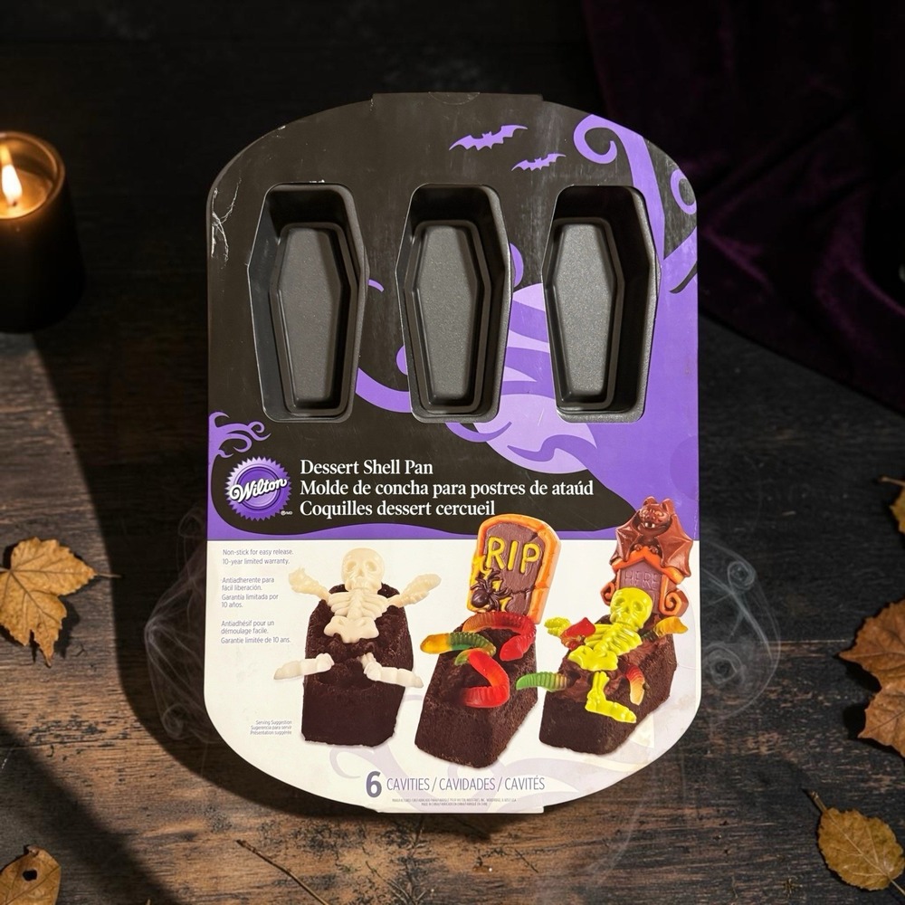 Wilton Non-Stick 6 Coffin Casket Baking Pan Mold Halloween Dessert Shells NEW